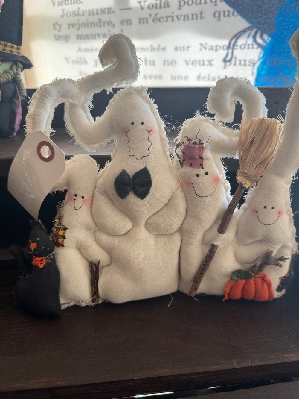 Handcrafted White Ghost Family Halloween Home Accent